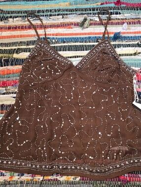 Y2k Top Rhinestones Beaded Tank Top Made In India Beaded Y2k Style Tank Medium